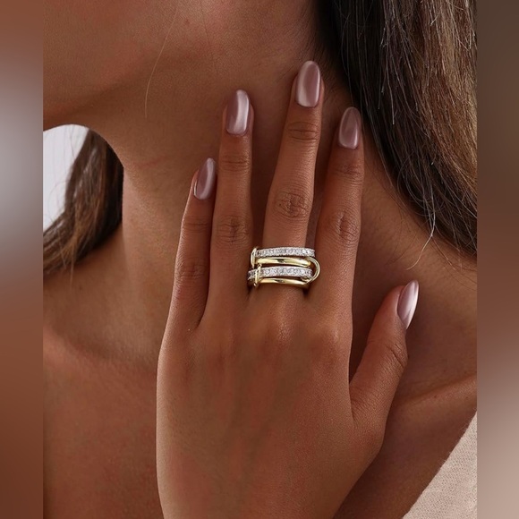 Jewelry - Interlocked Stackable Ring 14K Gold Plated Mixed Metal & Cubic Zirconia - BNIB